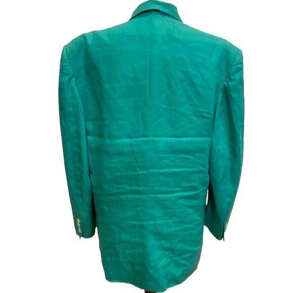 Ralph Lauren Black Label Double Breasted 100% Linen Blazer Lined Turq 12 Vtg 60s - Picture 2 of 8